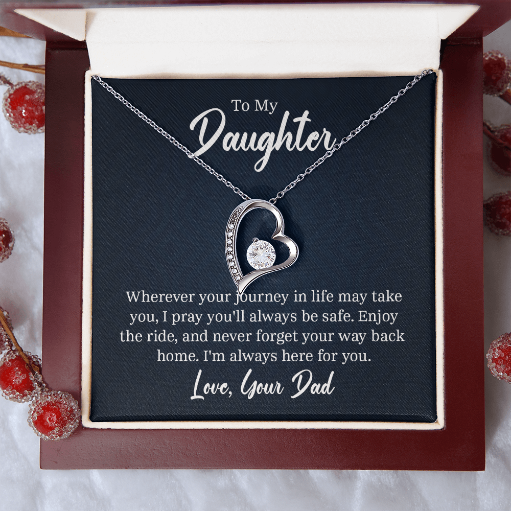 Forever Love Necklace for Daughter from Dad – CZ Heart Pendant, 14k White Gold or 18k Gold Finish, Adjustable 18–22" Chain, Gift Box