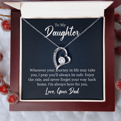 Forever Love Necklace for Daughter from Dad – CZ Heart Pendant, 14k White Gold or 18k Gold Finish, Adjustable 18–22" Chain, Gift Box