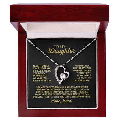 Forever Love Heart Necklace for Daughter from Dad – Inspirational Daughter Necklace Gift, Father Daughter Jewelry with Message Card