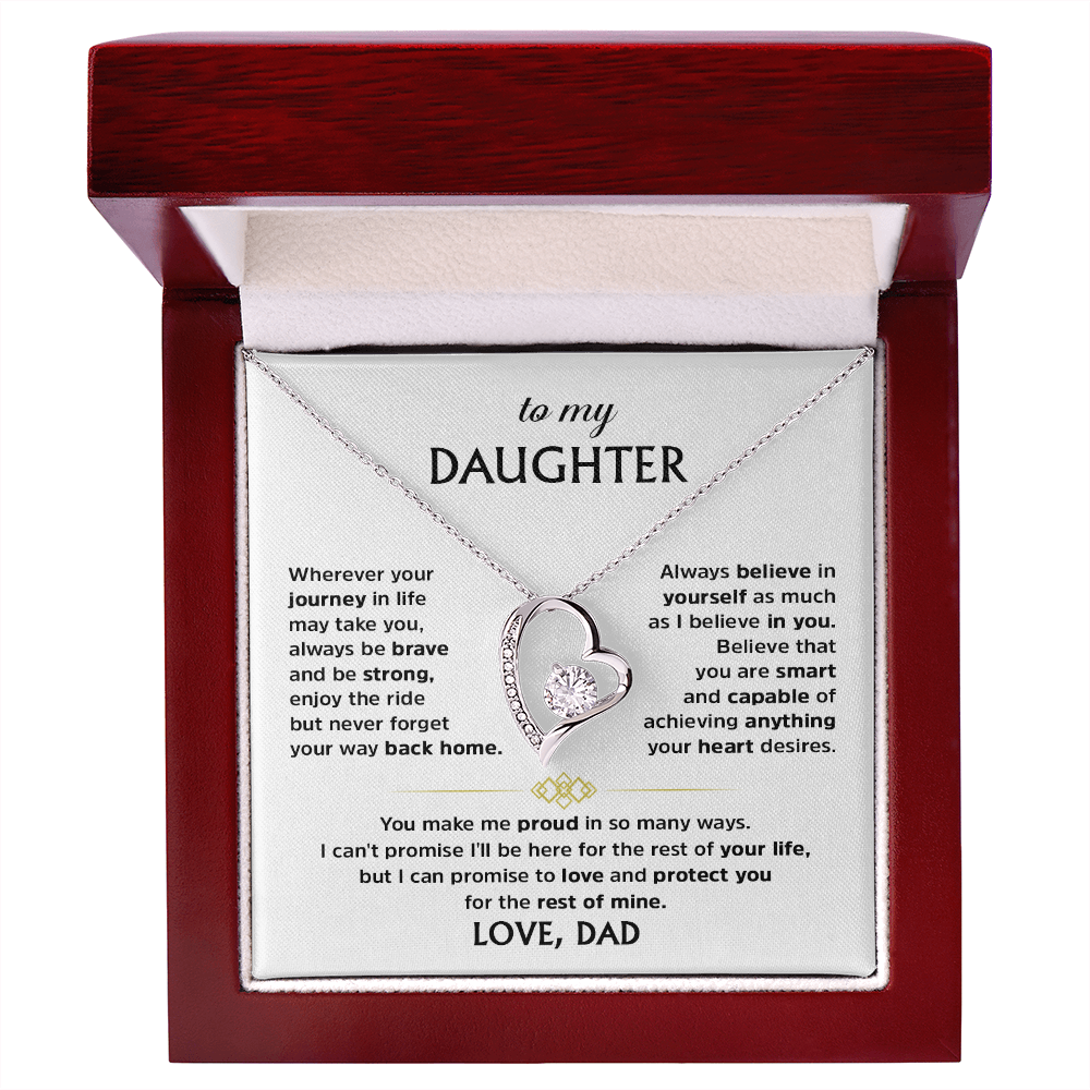Forever Love Necklace for Daughter from Dad – Heart Pendant Necklace with Inspirational Message Card, Father Daughter Jewelry Gift