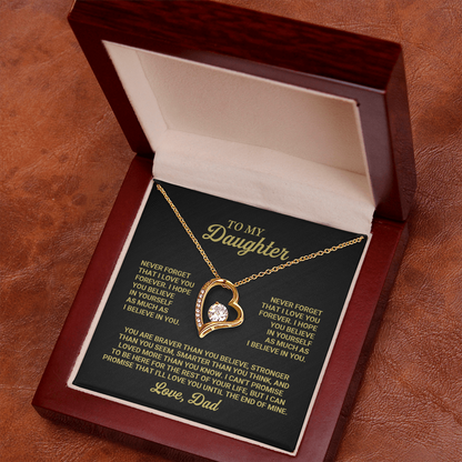 Forever Love Heart Necklace for Daughter from Dad – Inspirational Daughter Necklace Gift, Father Daughter Jewelry with Message Card