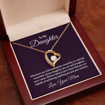 Forever Love Necklace for Daughter from Mom – CZ Heart Pendant, 14k White/18k Yellow Gold Finish, Adjustable Chain &amp; Gift Box