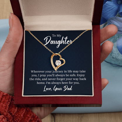 Forever Love Necklace for Daughter from Dad – CZ Heart Pendant, 14k White Gold or 18k Gold Finish, Adjustable 18–22" Chain, Gift Box