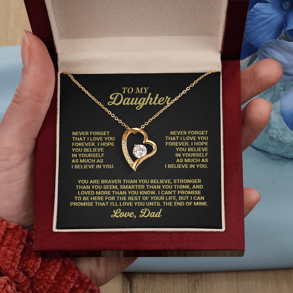 Forever Love Heart Necklace for Daughter from Dad – Inspirational Daughter Necklace Gift, Father Daughter Jewelry with Message Card