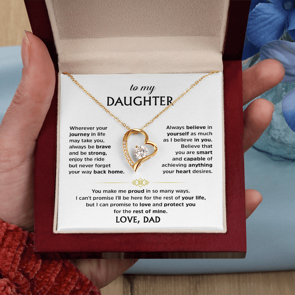 Forever Love Necklace for Daughter from Dad – Heart Pendant Necklace with Inspirational Message Card, Father Daughter Jewelry Gift