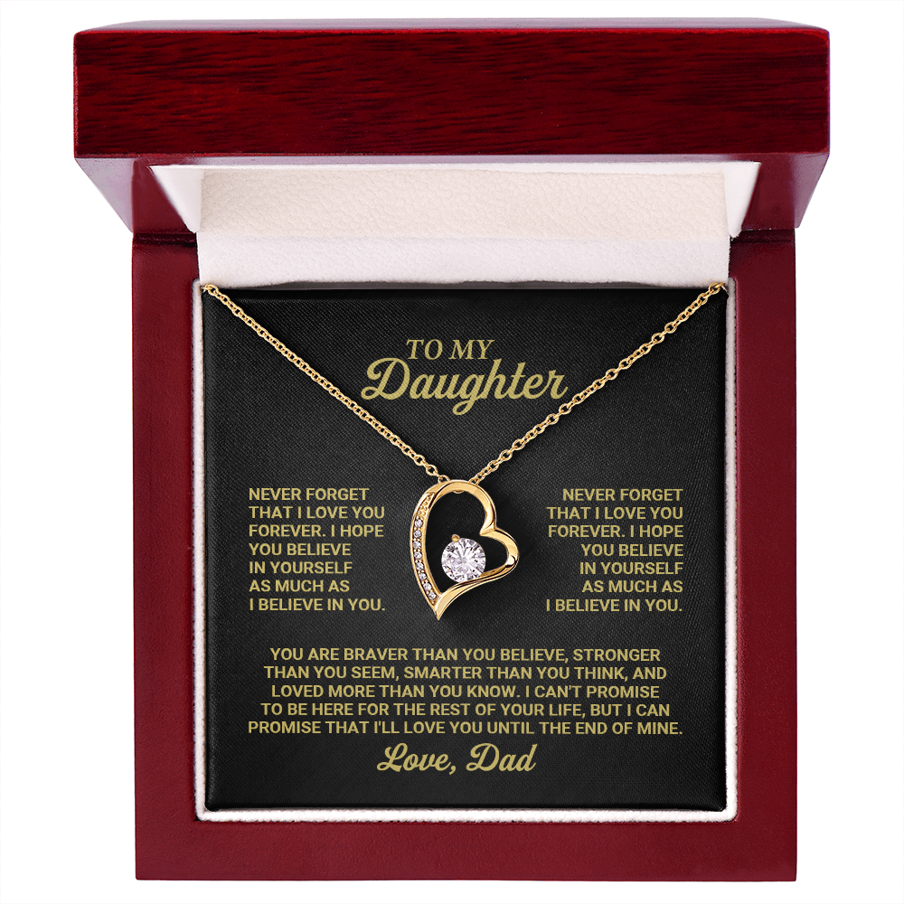 Forever Love Heart Necklace for Daughter from Dad – Inspirational Daughter Necklace Gift, Father Daughter Jewelry with Message Card