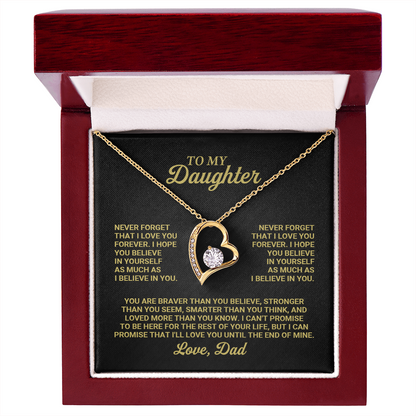 Forever Love Heart Necklace for Daughter from Dad – Inspirational Daughter Necklace Gift, Father Daughter Jewelry with Message Card
