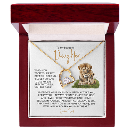 Forever Love Necklace for Daughter – Meaningful Gift from Dad, Heart Pendant Necklace with Lion Father &amp; Daughter Message Card