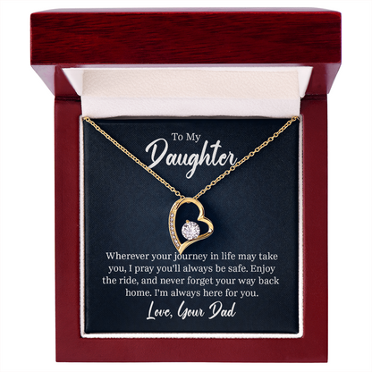 Forever Love Necklace for Daughter from Dad – CZ Heart Pendant, 14k White Gold or 18k Gold Finish, Adjustable 18–22" Chain, Gift Box