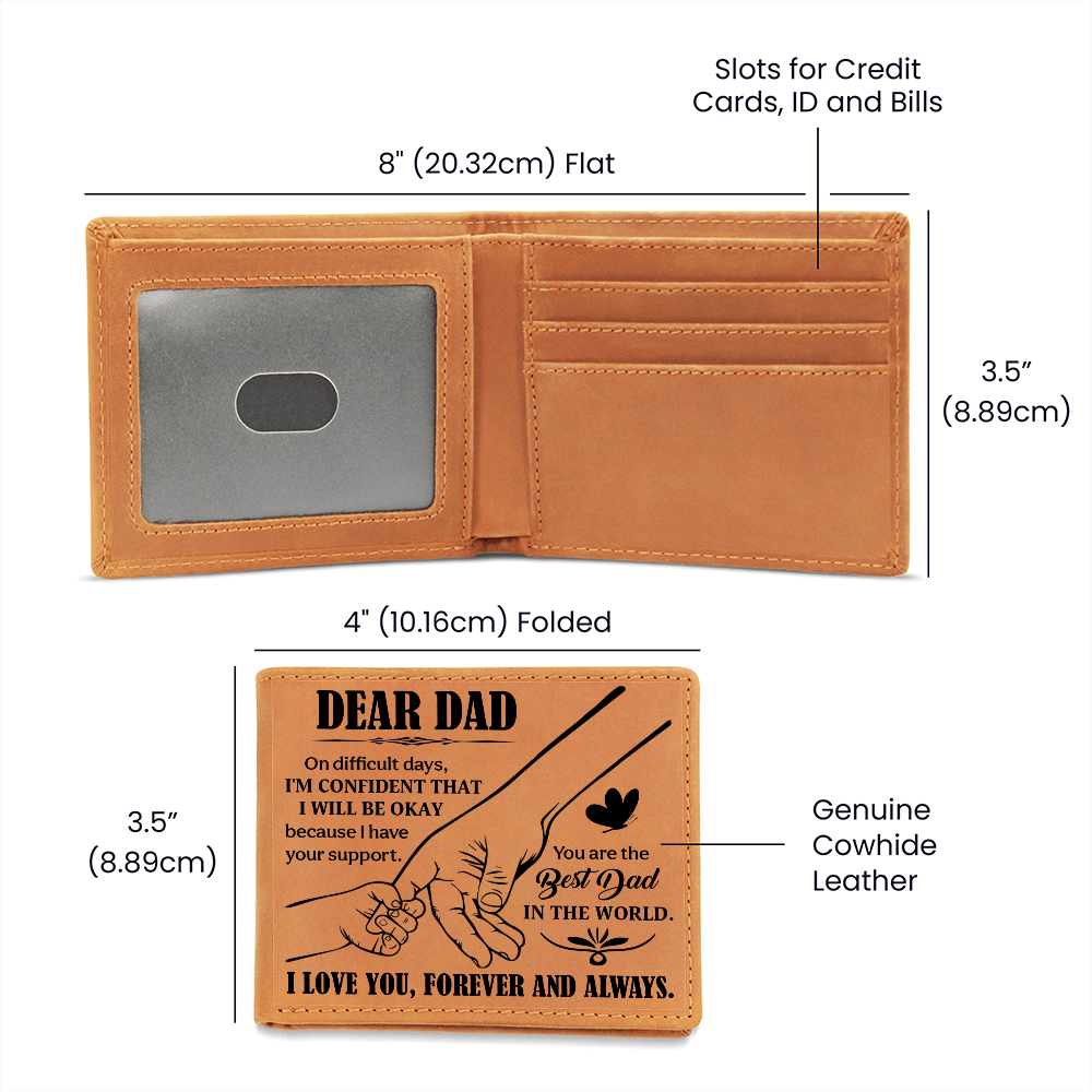 dear dad engraved leather wallet fishing hand illustration