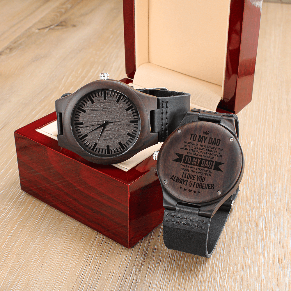 Engraved Watch for Dad – Meaningful Gift for Father from Son or Daughter, Personalized Father’s Day Watch, Custom Dad Leather Strap Watch