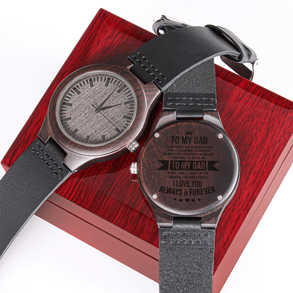Engraved Watch for Dad – Meaningful Gift for Father from Son or Daughter, Personalized Father’s Day Watch, Custom Dad Leather Strap Watch