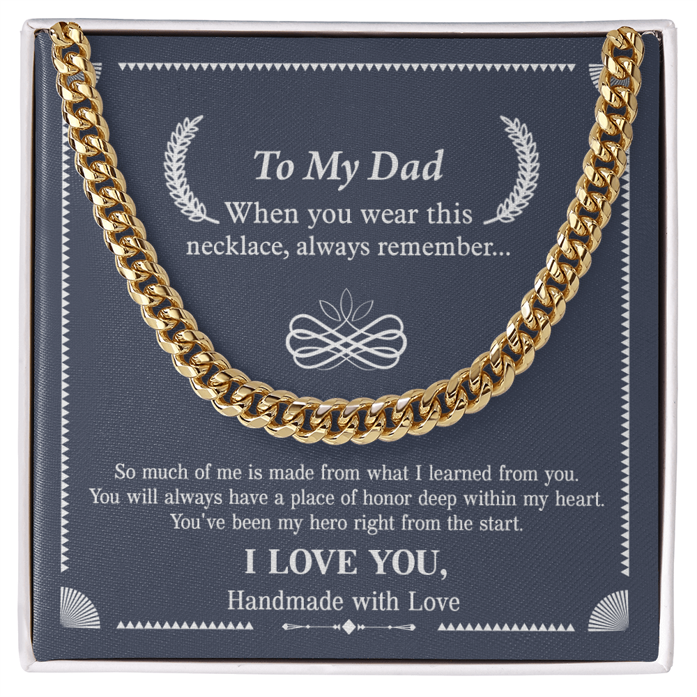 To My Dad Necklace – Silver Cuban Link Chain with Heartfelt Message Card Gift