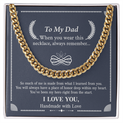 To My Dad Necklace – Silver Cuban Link Chain with Heartfelt Message Card Gift
