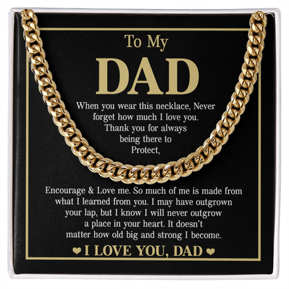 To My Dad Necklace – Silver Cuban Link Chain with Heartfelt Message Card Gift
