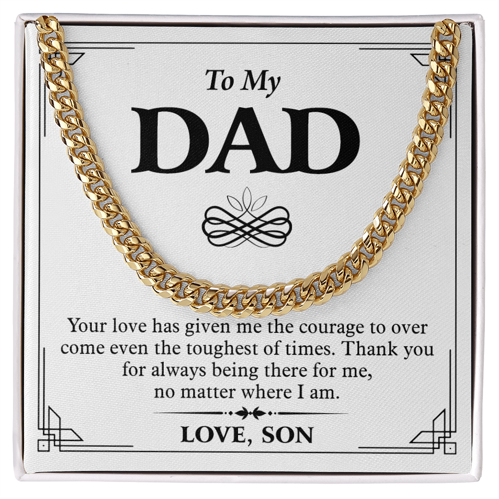 To My Dad Necklace from Son – Silver Cuban Link Chain with Heartfelt Message Card Gift