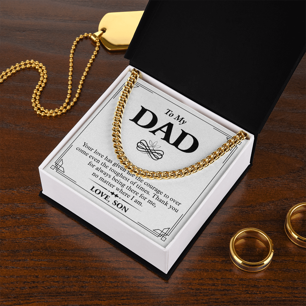 To My Dad Necklace from Son – Silver Cuban Link Chain with Heartfelt Message Card Gift