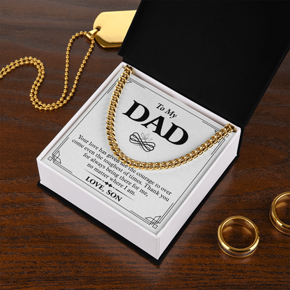To My Dad Necklace from Son – Silver Cuban Link Chain with Heartfelt Message Card Gift