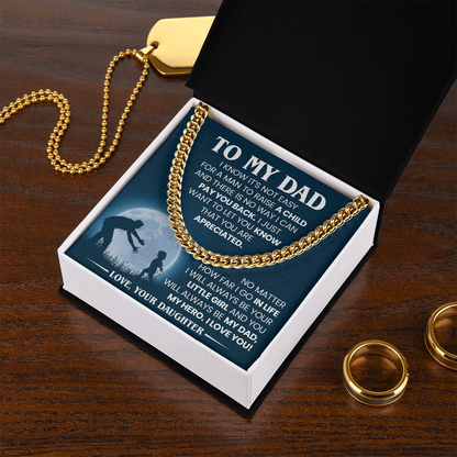 To My Dad Cuban Chain Necklace – Gift from Daughter for Dad, Sentimental Father Appreciation Necklace Gift