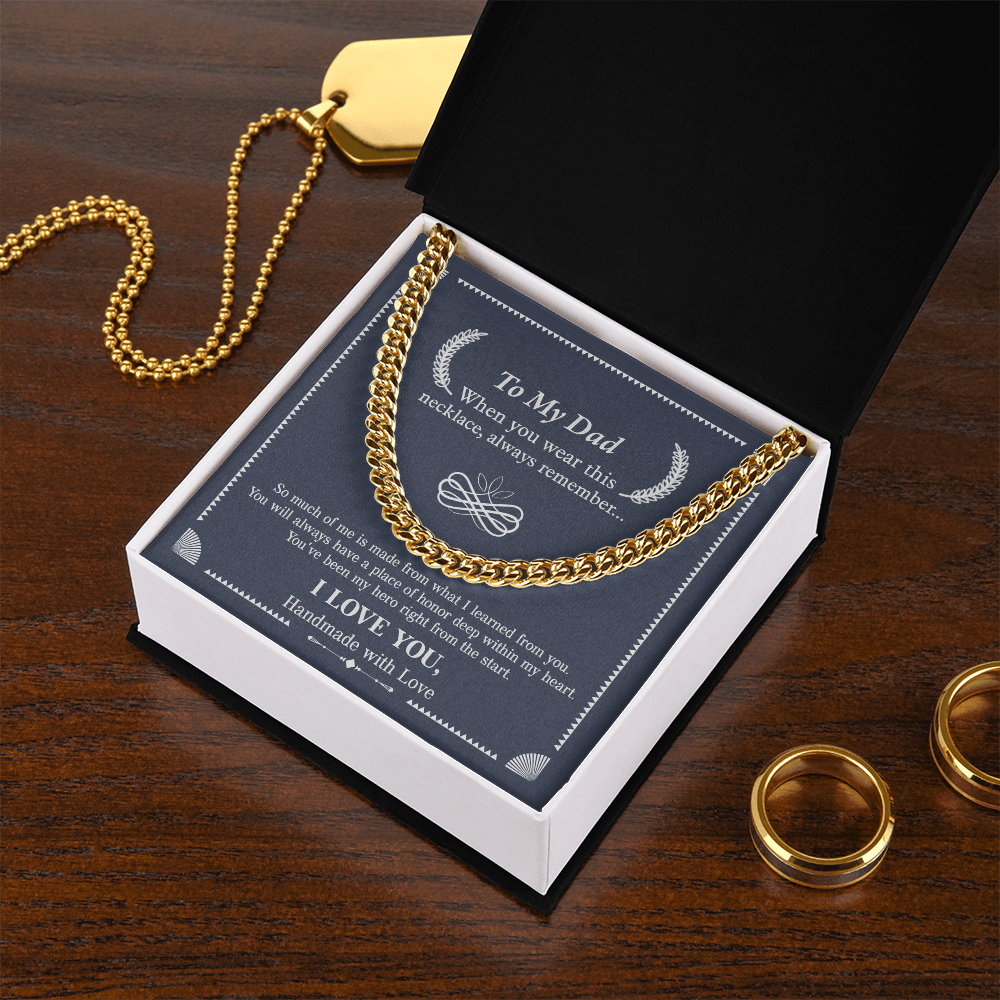To My Dad Necklace – Silver Cuban Link Chain with Heartfelt Message Card Gift