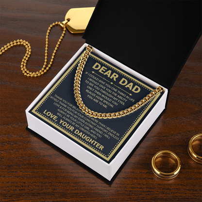 Dear Dad Necklace from Daughter – Silver Cuban Link Chain with Heartfelt Message Card Gift