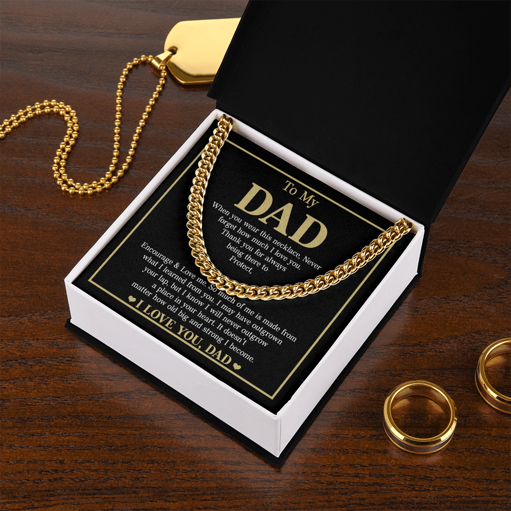 To My Dad Necklace – Silver Cuban Link Chain with Heartfelt Message Card Gift