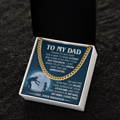 To My Dad Cuban Chain Necklace – Gift from Daughter for Dad, Sentimental Father Appreciation Necklace Gift