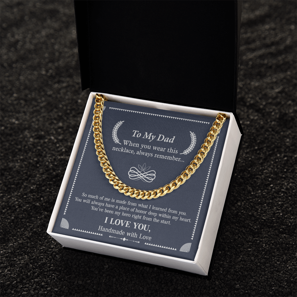 To My Dad Necklace – Silver Cuban Link Chain with Heartfelt Message Card Gift