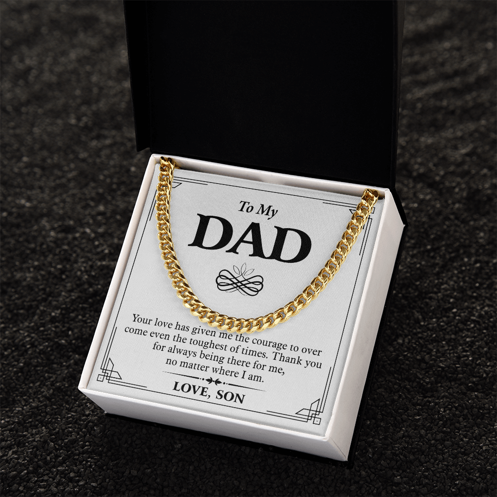 To My Dad Necklace from Son – Silver Cuban Link Chain with Heartfelt Message Card Gift