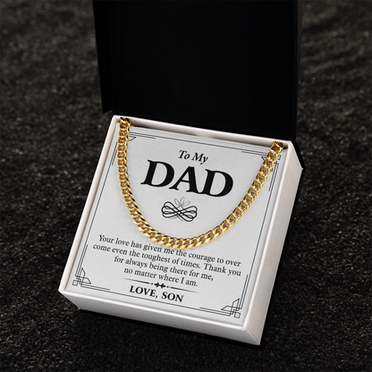 To My Dad Necklace from Son – Silver Cuban Link Chain with Heartfelt Message Card Gift
