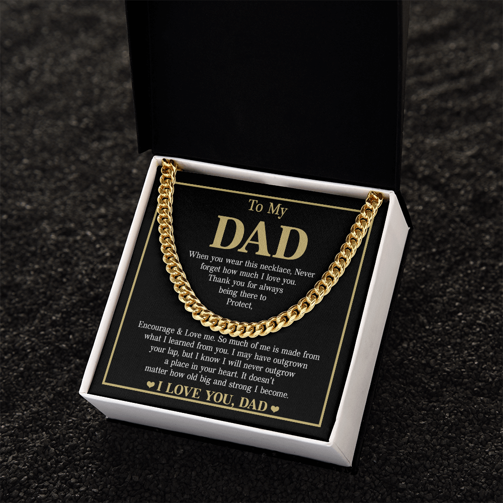 To My Dad Necklace – Silver Cuban Link Chain with Heartfelt Message Card Gift