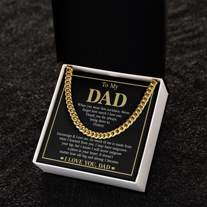 To My Dad Necklace – Silver Cuban Link Chain with Heartfelt Message Card Gift