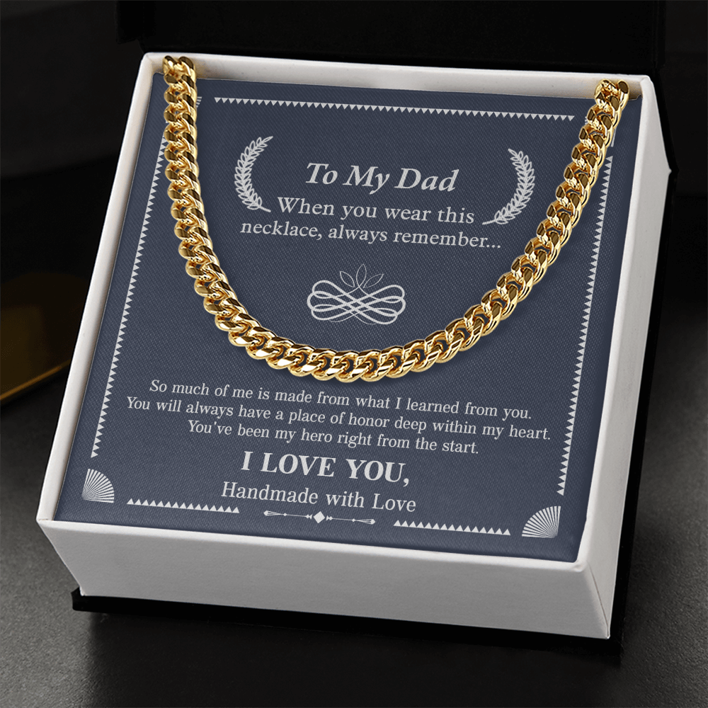 To My Dad Necklace – Silver Cuban Link Chain with Heartfelt Message Card Gift