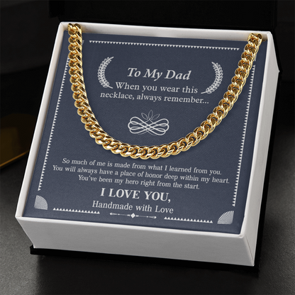 To My Dad Necklace – Silver Cuban Link Chain with Heartfelt Message Card Gift