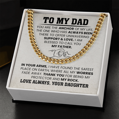 To My Dad Cuban Chain Necklace – Gift from Daughter for Dad, Sentimental Father Appreciation Necklace