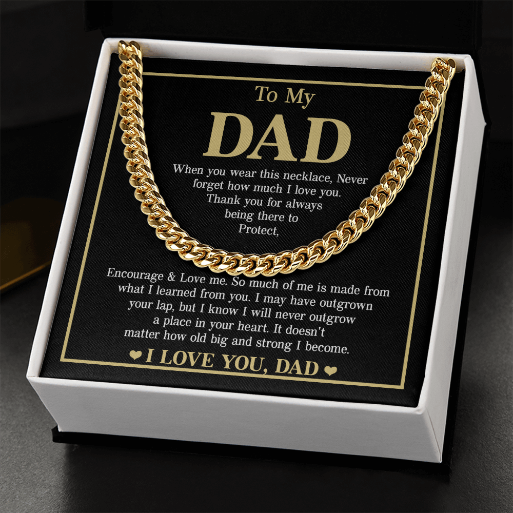 To My Dad Necklace – Silver Cuban Link Chain with Heartfelt Message Card Gift
