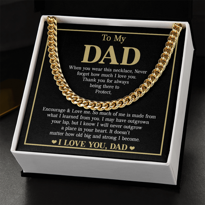To My Dad Necklace – Silver Cuban Link Chain with Heartfelt Message Card Gift