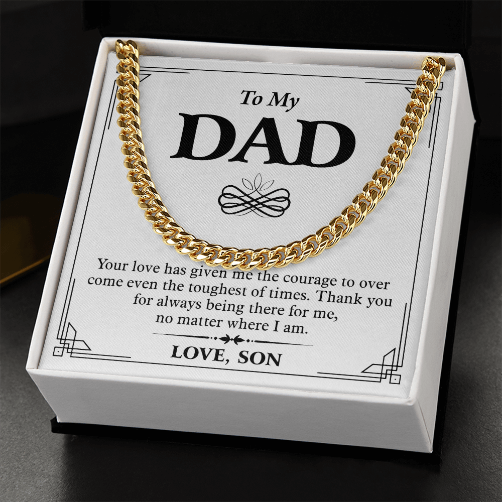 To My Dad Necklace from Son – Silver Cuban Link Chain with Heartfelt Message Card Gift