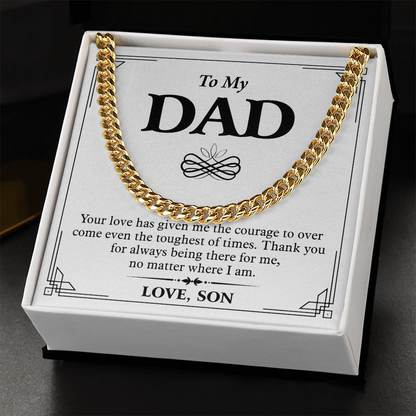 To My Dad Necklace from Son – Silver Cuban Link Chain with Heartfelt Message Card Gift