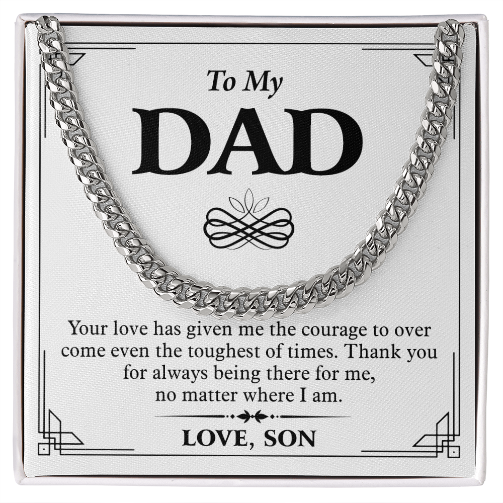 To My Dad Necklace from Son – Silver Cuban Link Chain with Heartfelt Message Card Gift