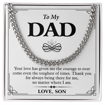 To My Dad Necklace from Son – Silver Cuban Link Chain with Heartfelt Message Card Gift