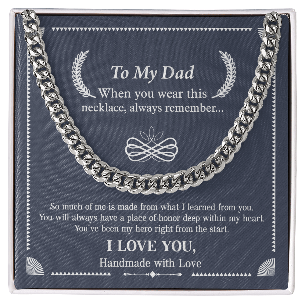 To My Dad Necklace – Silver Cuban Link Chain with Heartfelt Message Card Gift