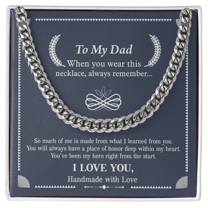 To My Dad Necklace – Silver Cuban Link Chain with Heartfelt Message Card Gift