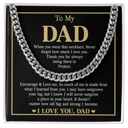 To My Dad Necklace – Silver Cuban Link Chain with Heartfelt Message Card Gift