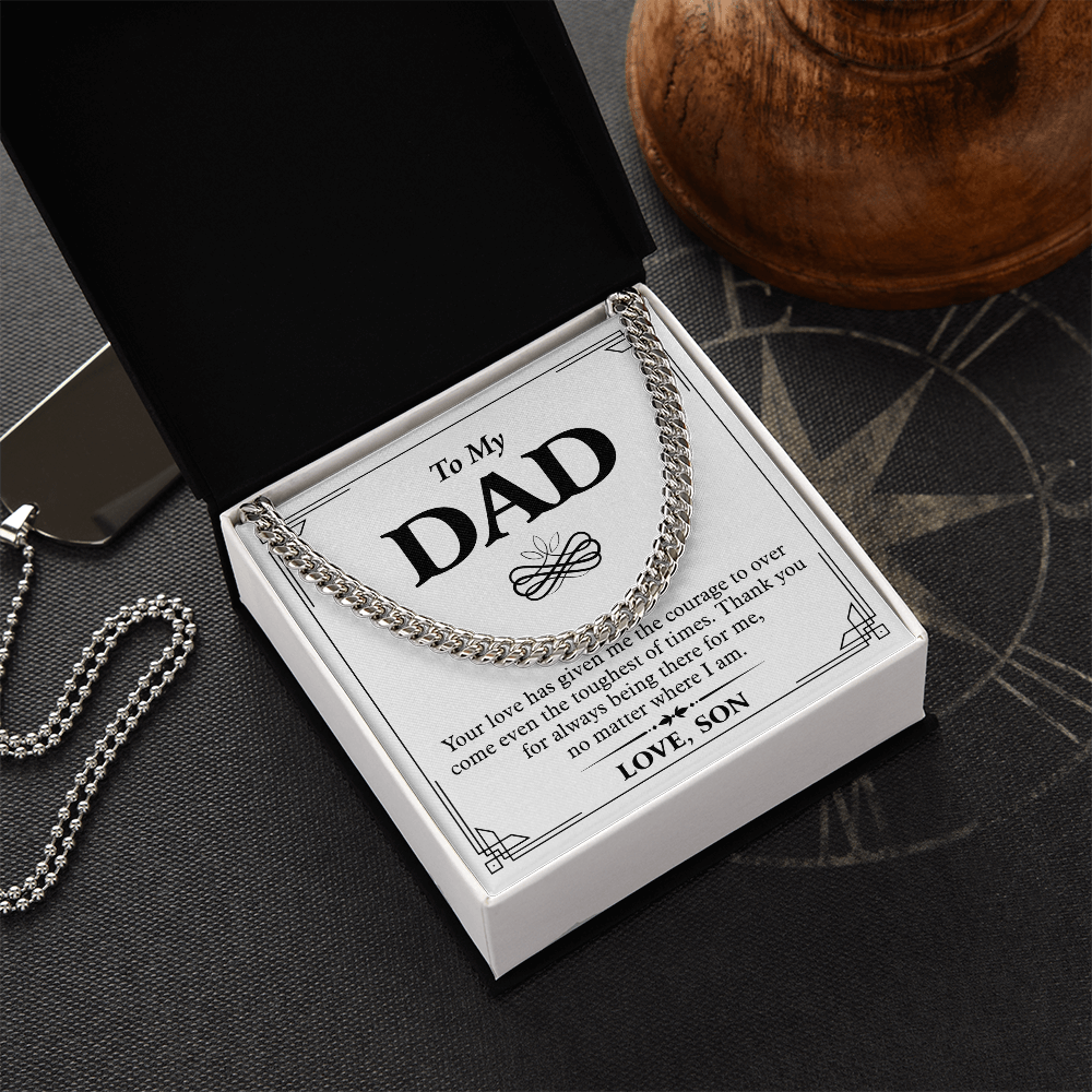 To My Dad Necklace from Son – Silver Cuban Link Chain with Heartfelt Message Card Gift