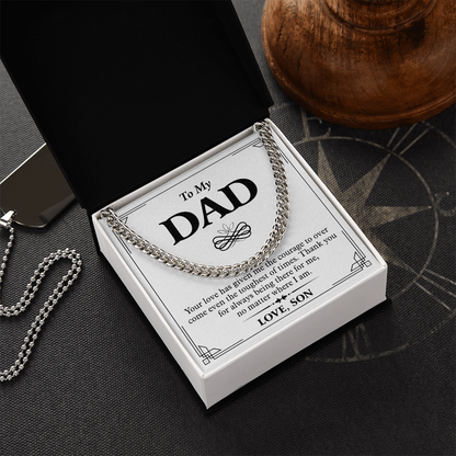 To My Dad Necklace from Son – Silver Cuban Link Chain with Heartfelt Message Card Gift