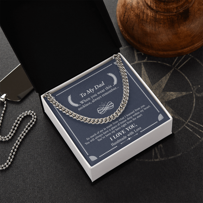 To My Dad Necklace – Silver Cuban Link Chain with Heartfelt Message Card Gift