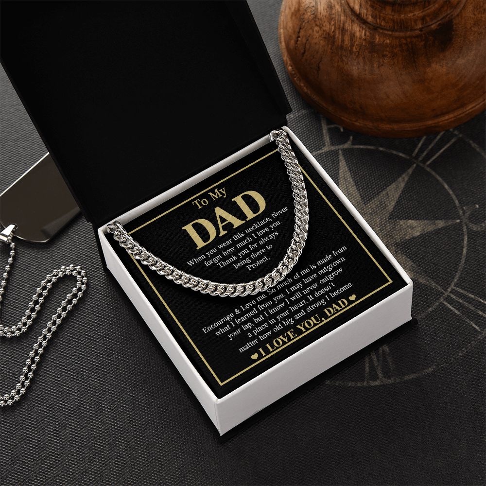 To My Dad Necklace – Silver Cuban Link Chain with Heartfelt Message Card Gift