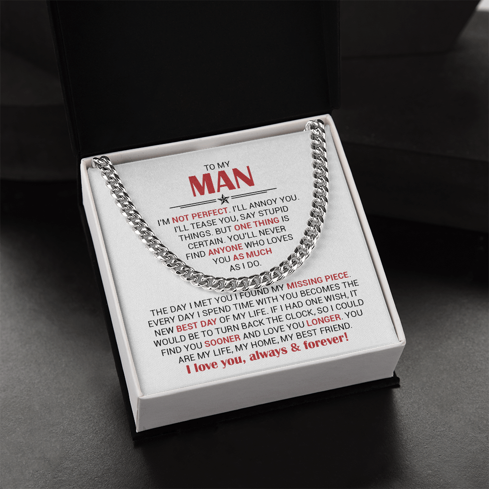 Cuban Link Chain Necklace for Him – Stainless Steel Cuban Chain Gift for Boyfriend, Husband or Partner with Love Message Card