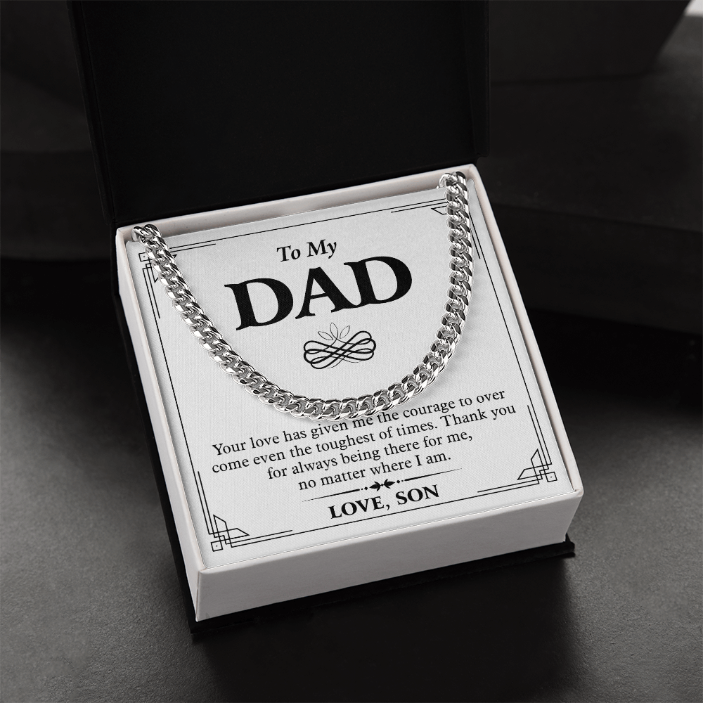 To My Dad Necklace from Son – Silver Cuban Link Chain with Heartfelt Message Card Gift